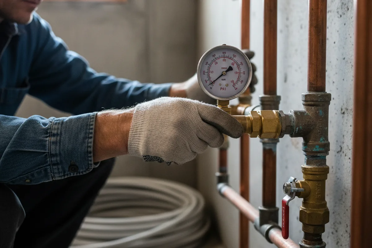 Pressure testing a repaired line during Water Line Repair in Grantham